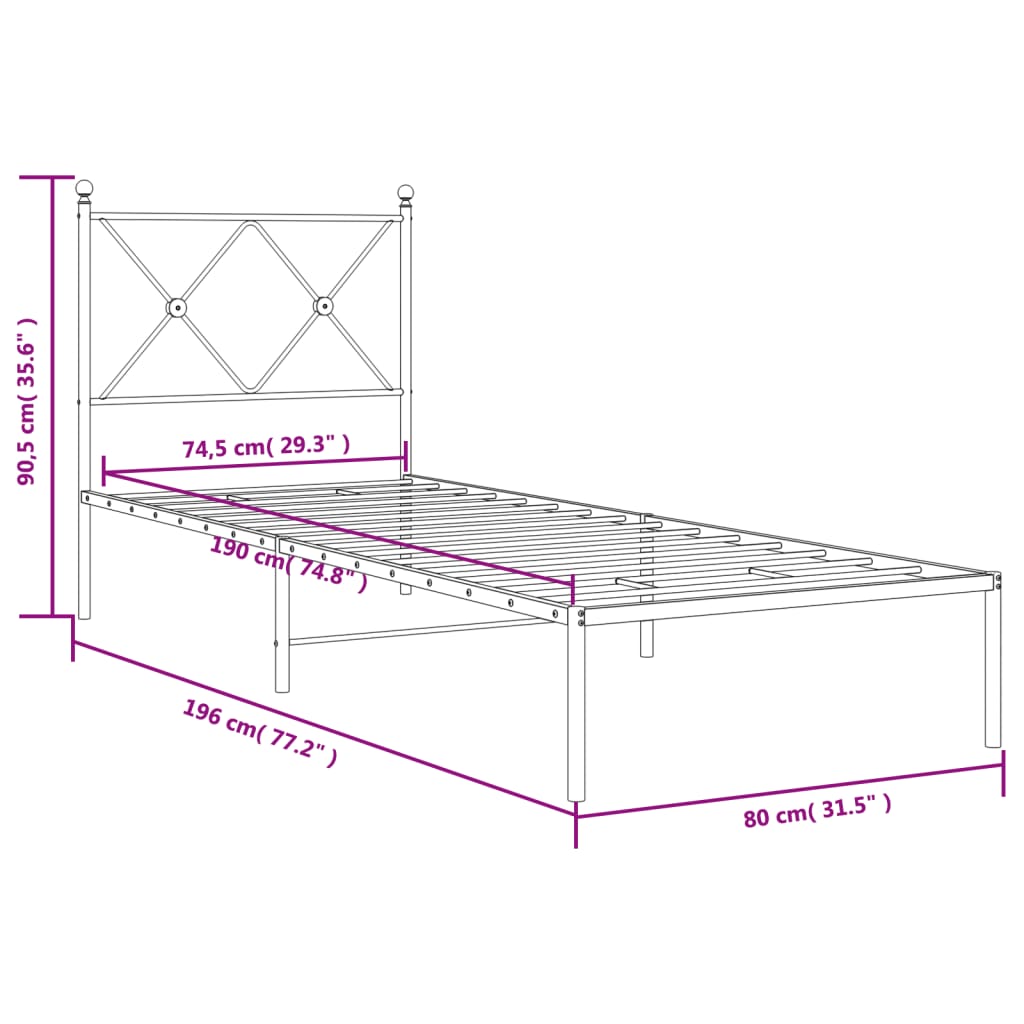 Estrutura de cama sem colchão com cabeceira 75x190 cm branco