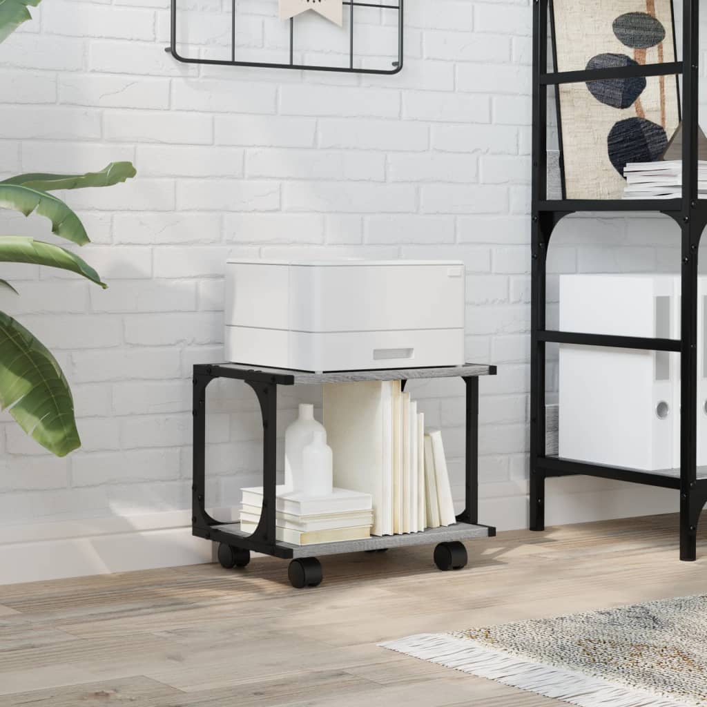 Suporte impressora 2 prateleiras deriv. madeira cinzento sonoma