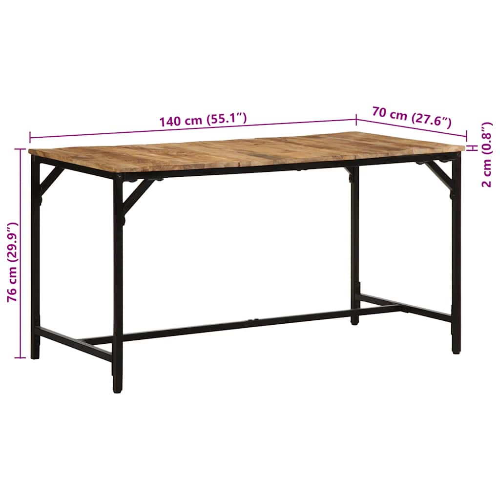 Mesa de jantar 140x70x75 cm madeira de mangueira maciça áspera