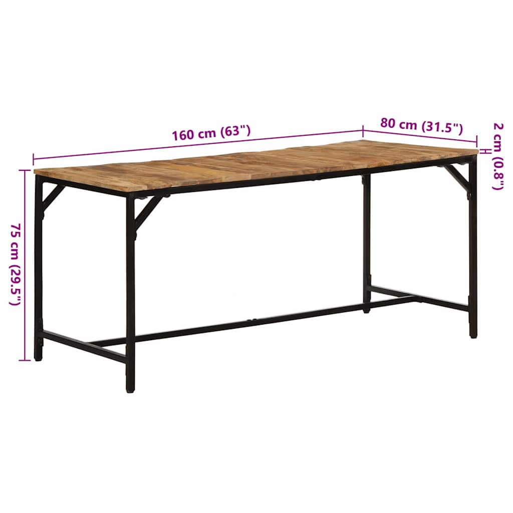 Mesa de jantar 160x80x75 cm madeira de mangueira maciça áspera