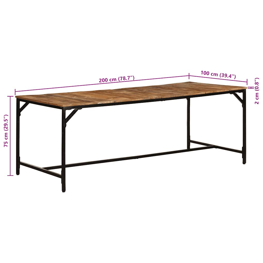 Mesa de jantar 200x100x75 cm madeira de mangueira maciça áspera