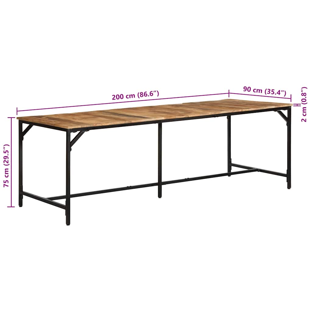Mesa de jantar 220x90x75 cm madeira de mangueira maciça áspera