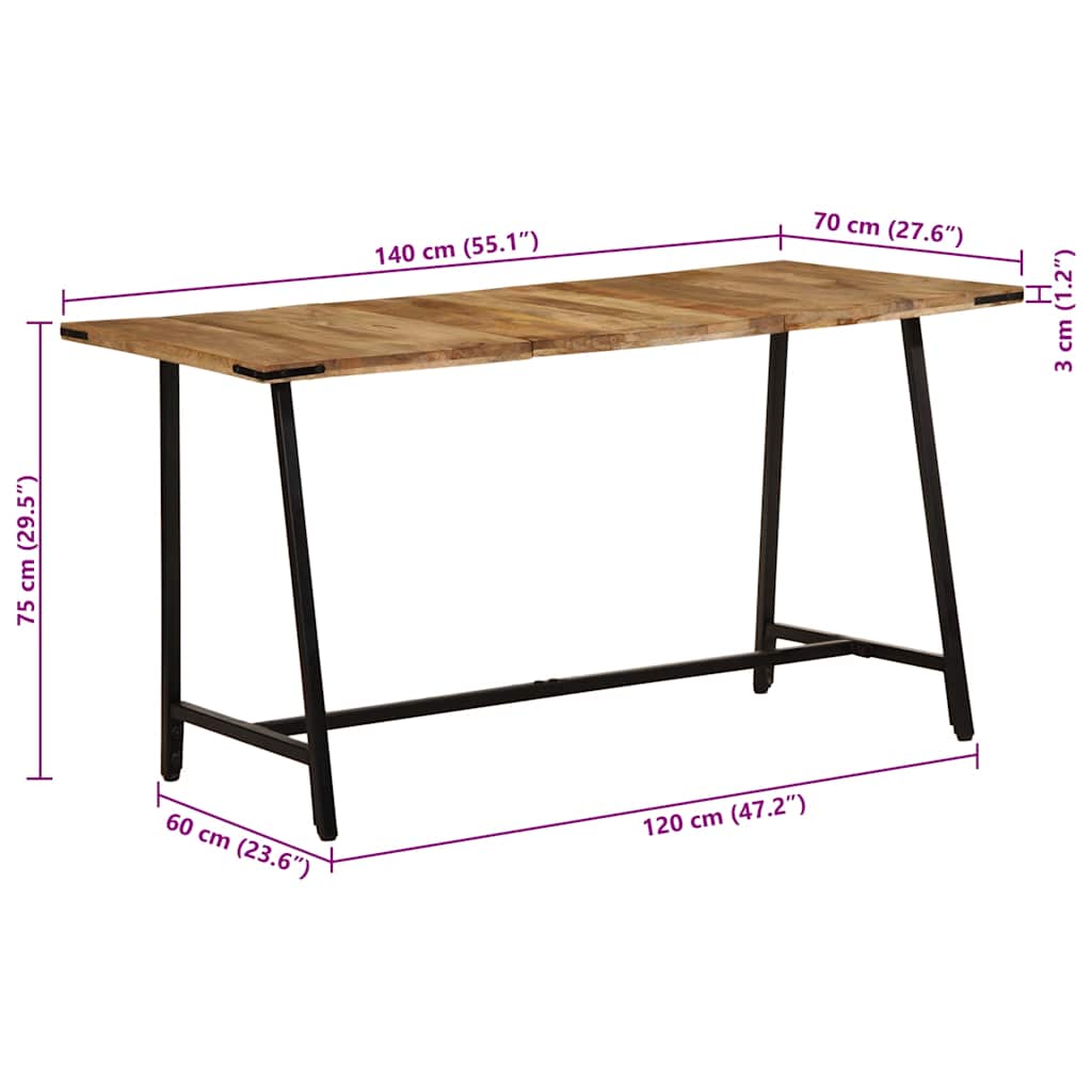 Mesa de jantar 140x70x75 cm madeira de mangueira maciça