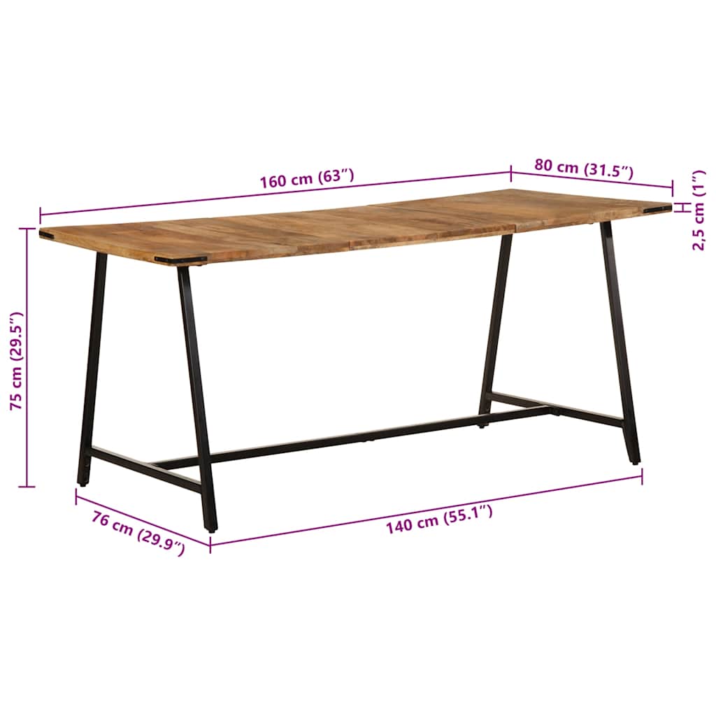 Mesa de jantar 160x80x75 cm madeira de mangueira maciça