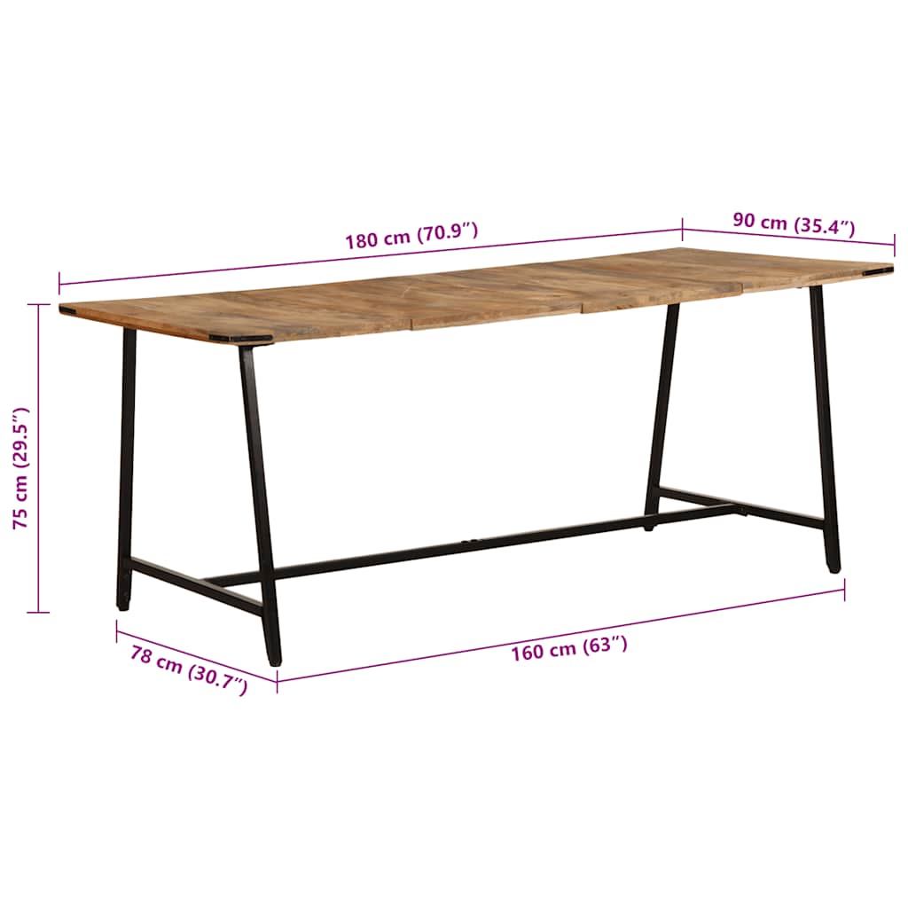 Mesa de jantar 180x90x75 cm madeira de mangueira maciça