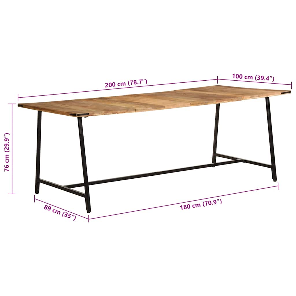Mesa de jantar 200x100x75 cm madeira de mangueira maciça