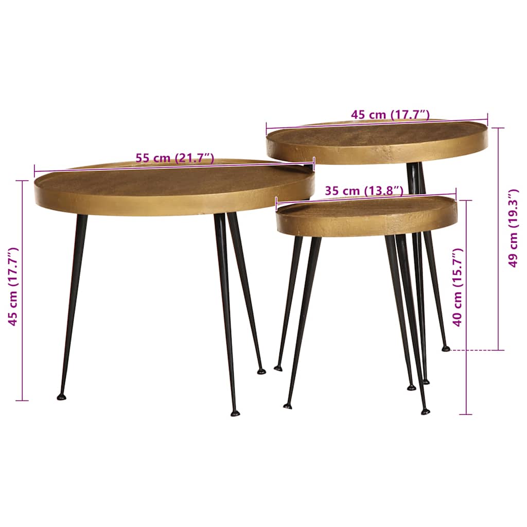 Mesas de centro 3 pcs derivados de madeira dourado