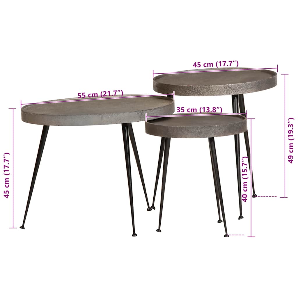 Mesas de centro 3 pcs derivados de madeira prateado