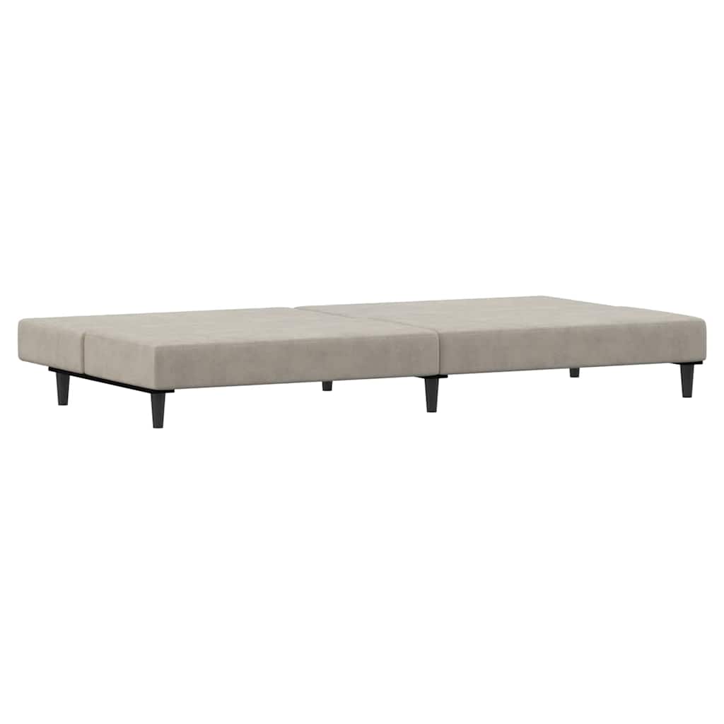 Sofá-cama de 2 lugares veludo cinzento-claro