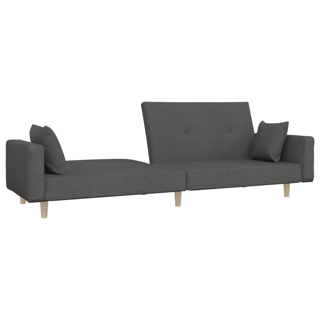 Sofá-cama 2 lugares com duas almofadas tecido cinzento-escuro