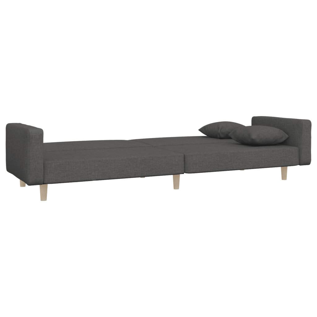 Sofá-cama 2 lugares com duas almofadas tecido cinzento-escuro