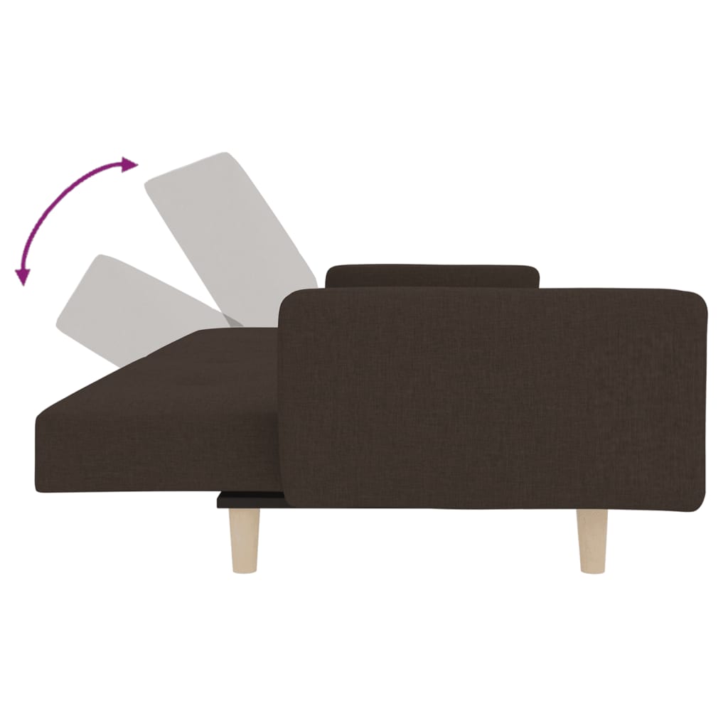 Sofá-cama 2 lugares com duas almofadas tecido castanho-escuro