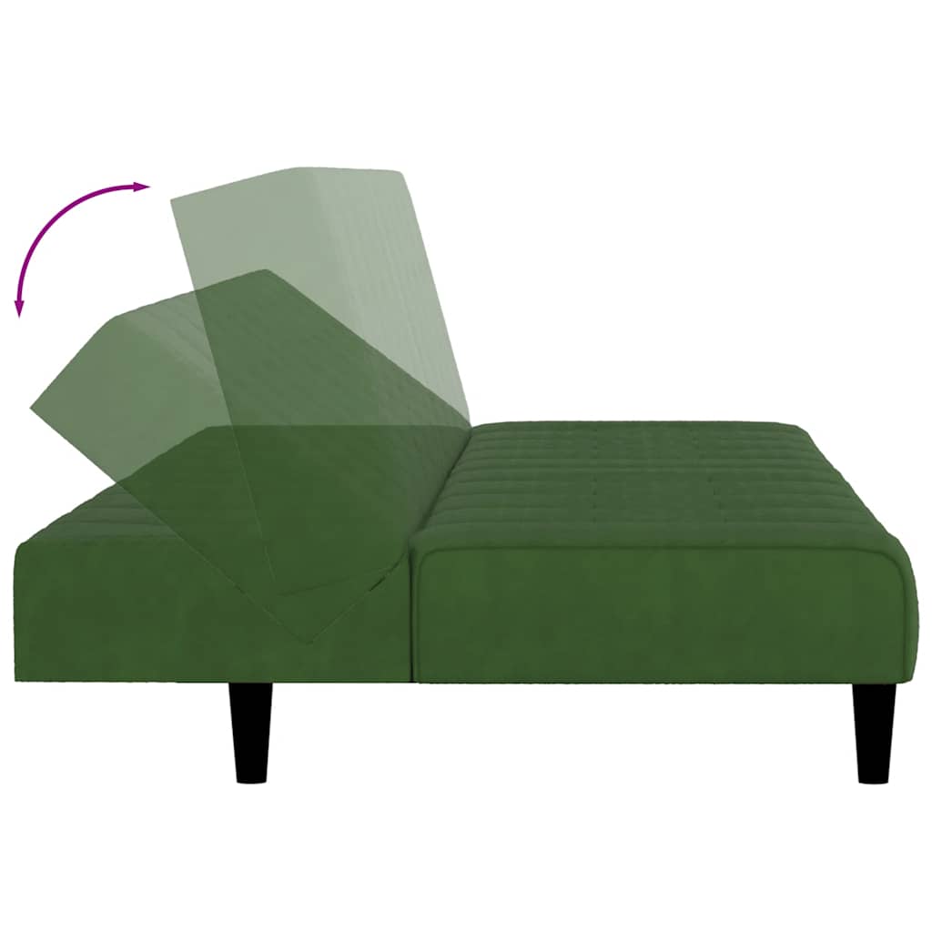 Sofá-cama de 2 lugares veludo verde-escuro