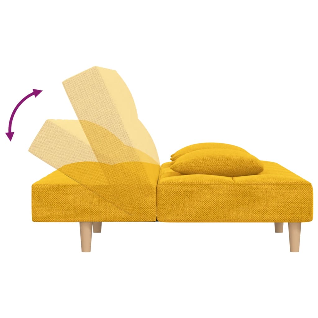 Sofá-cama 2 lugares com duas almofadas tecido amarelo