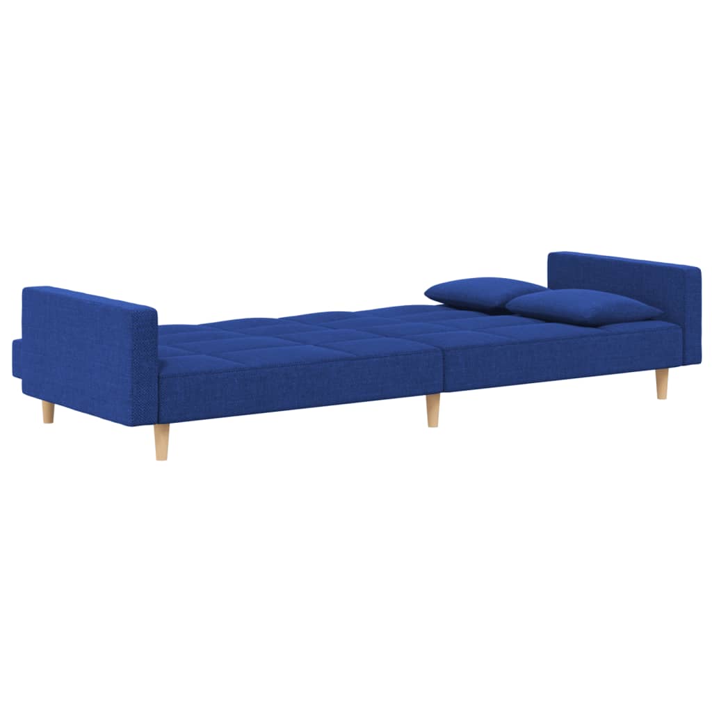Sofá-cama 2 lugares com duas almofadas tecido azul