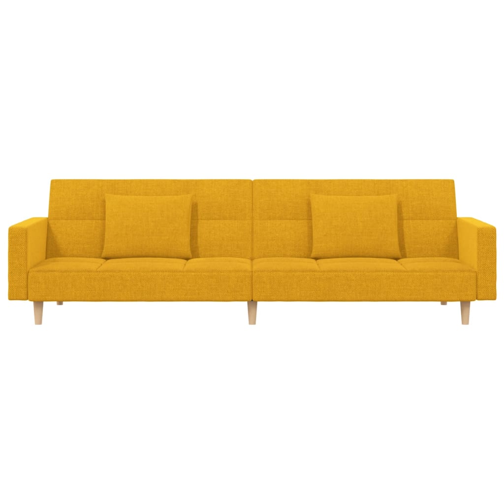 Sofá-cama 2 lugares com duas almofadas tecido amarelo