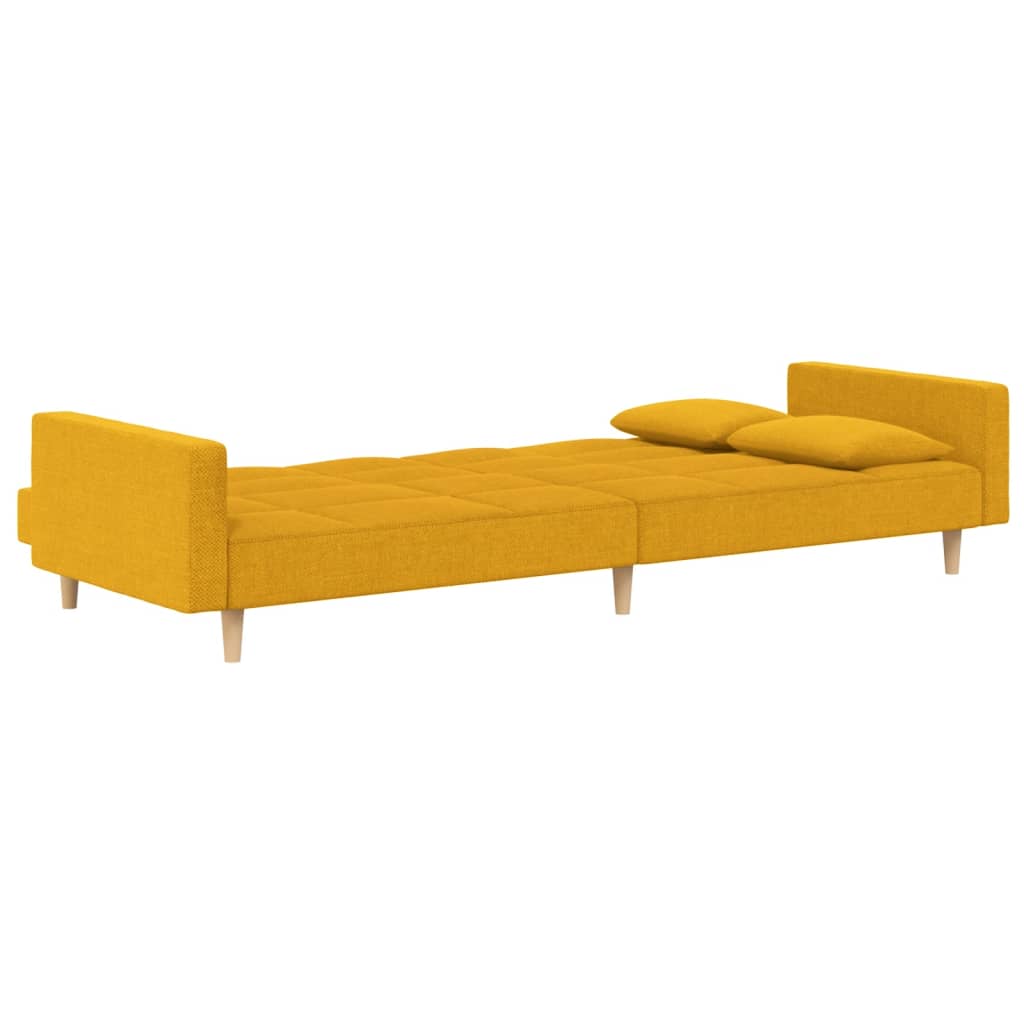 Sofá-cama 2 lugares com duas almofadas tecido amarelo