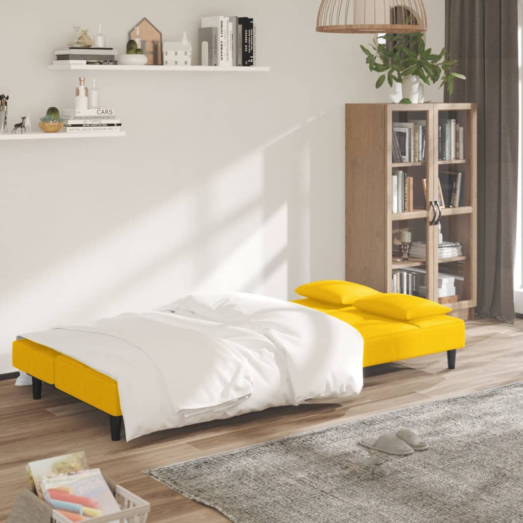 Sofá-cama 2 lugares com duas almofadas veludo amarelo