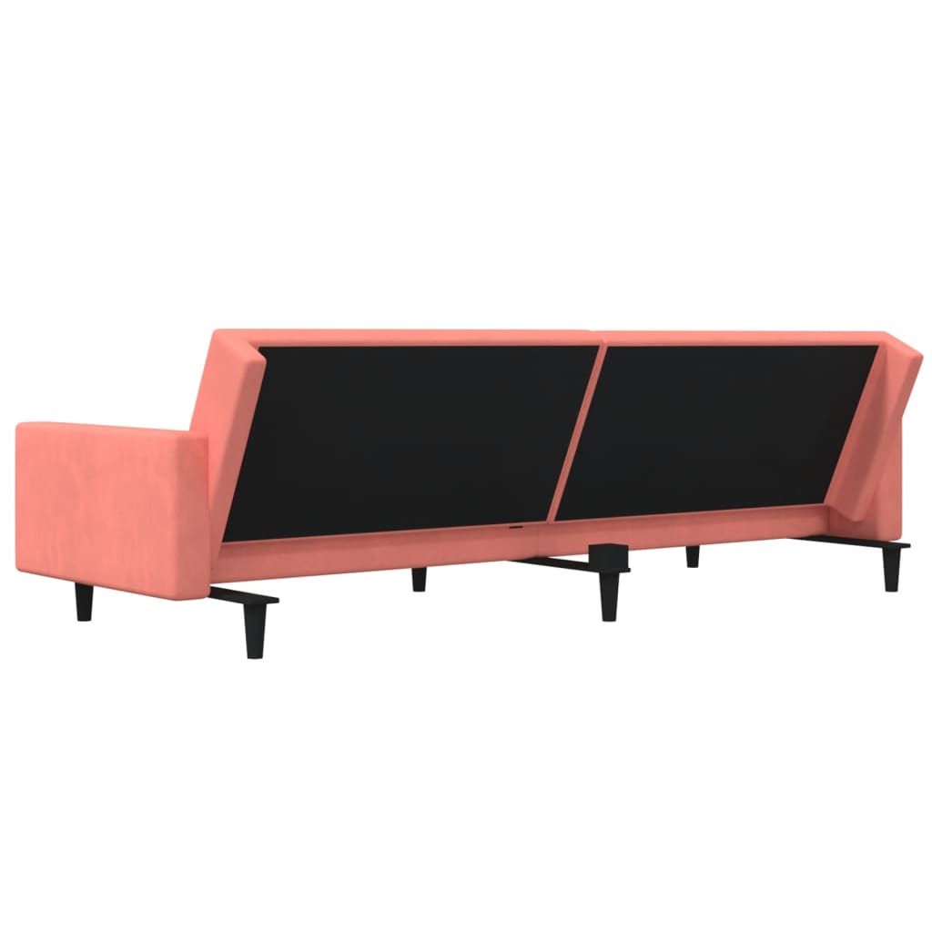 Sofá-cama 2 lugares com duas almofadas veludo rosa