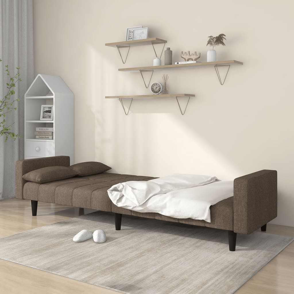 Sofá-cama 2 lugares c/ duas almofadas tecido cinza-acastanhado