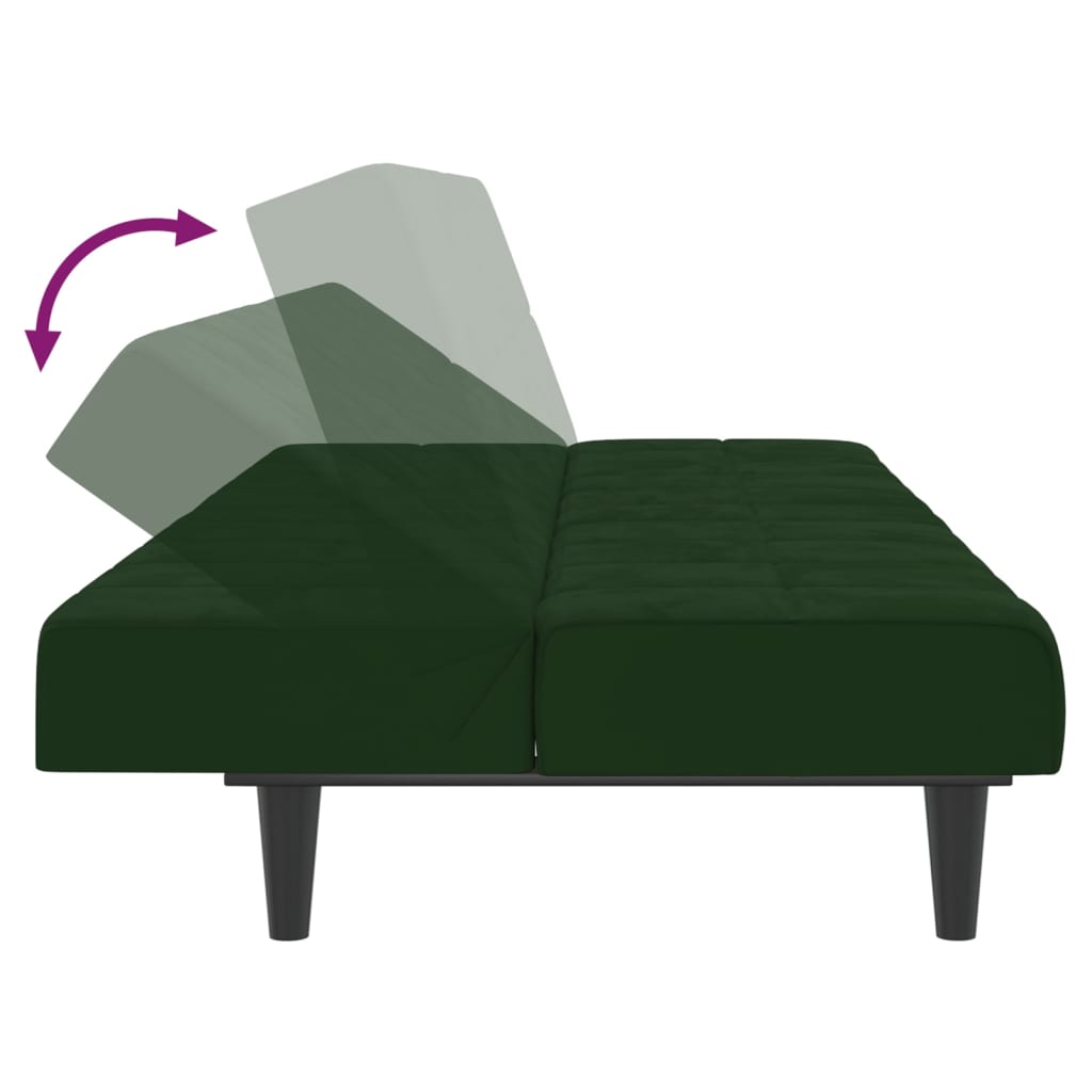 Sofá-cama de 2 lugares veludo verde-escuro