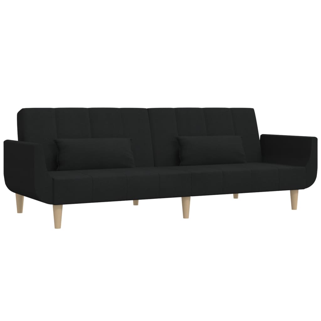 Sofá-cama 2 lugares com duas almofadas tecido preto