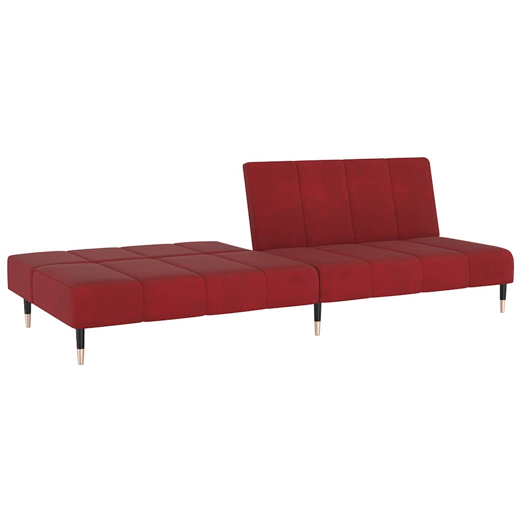 Sofá-cama de 2 lugares veludo vermelho tinto