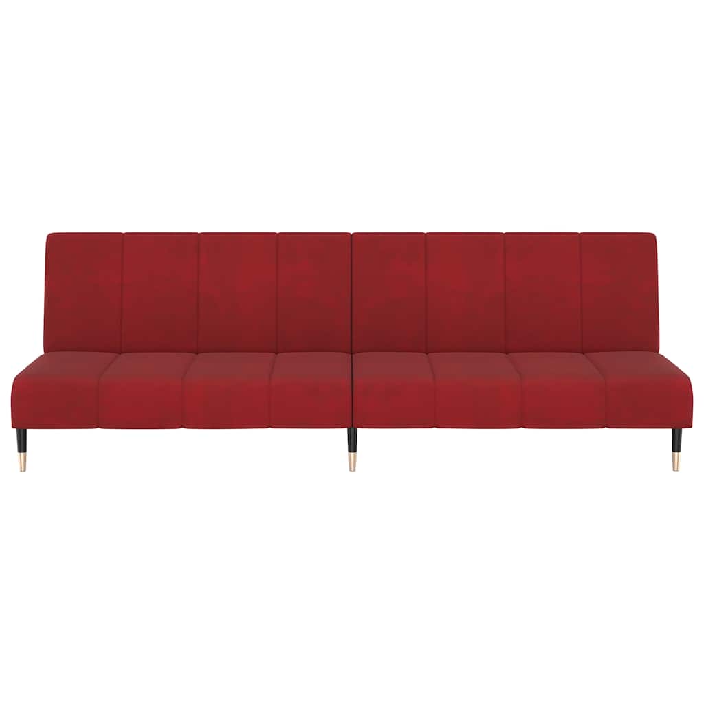 Sofá-cama de 2 lugares veludo vermelho tinto