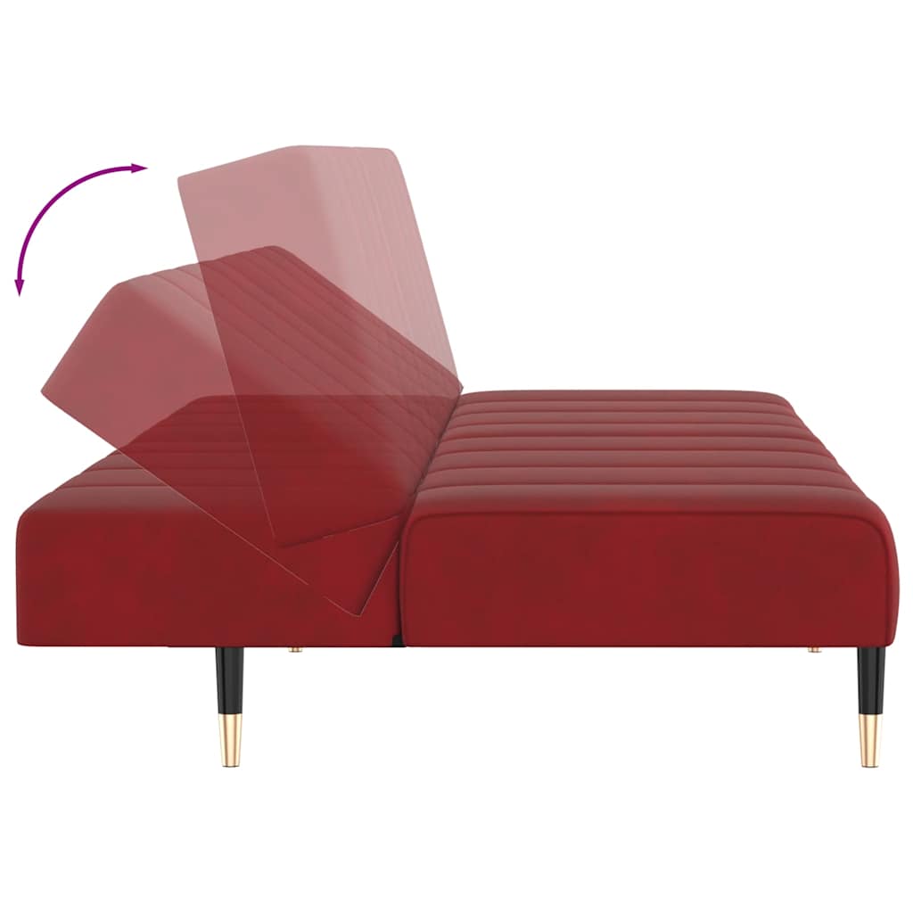 Sofá-cama de 2 lugares veludo vermelho tinto