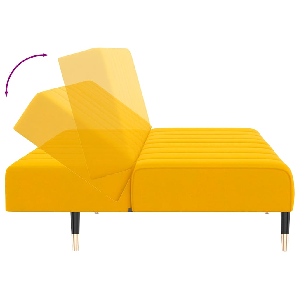 Sofá-cama de 2 lugares veludo amarelo