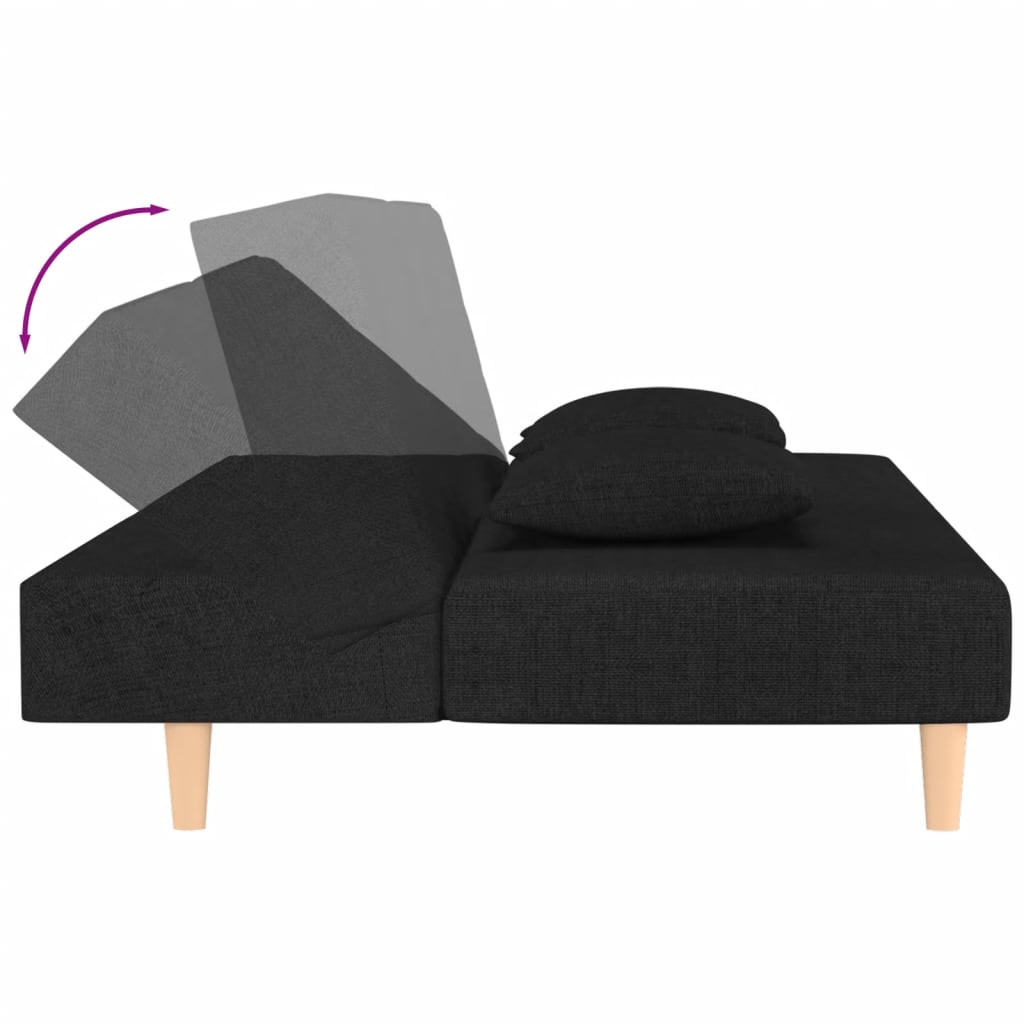 Sofá-cama 2 lugares com duas almofadas tecido preto