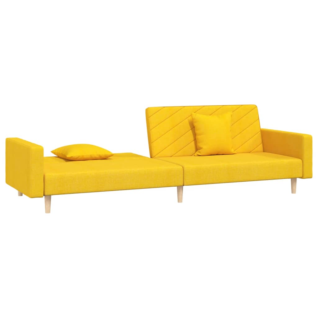 Sofá-cama 2 lugares com duas almofadas tecido amarelo