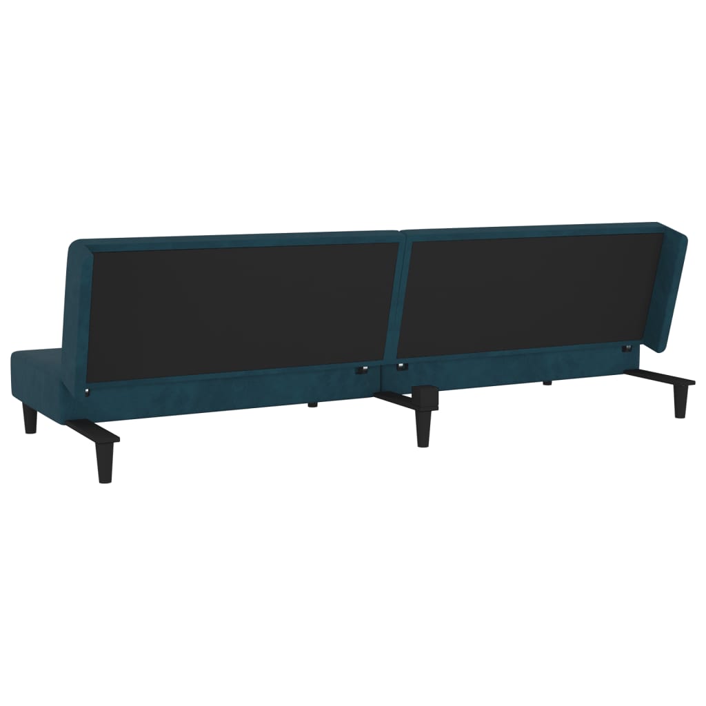 Sofá-cama 2 lugares com duas almofadas veludo azul