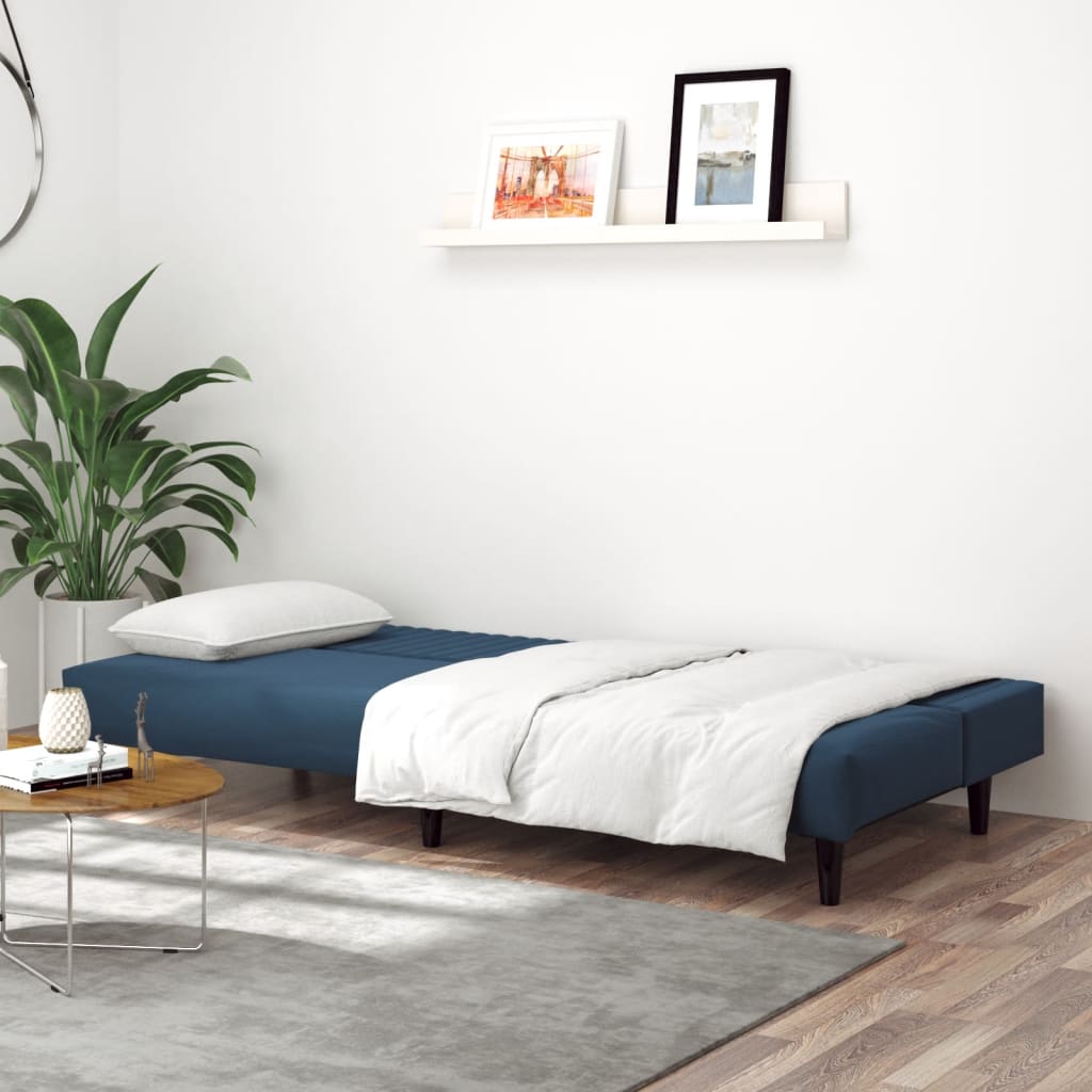Sofá-cama de 2 lugares veludo azul