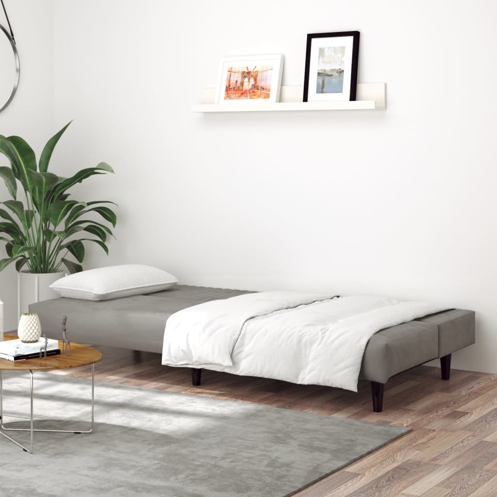 Sofá-cama de 2 lugares veludo cinzento-claro