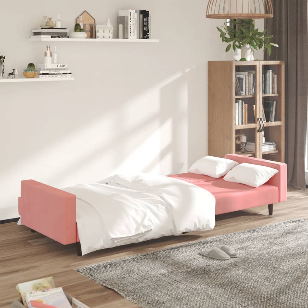 Sofá-cama de 2 lugares veludo rosa