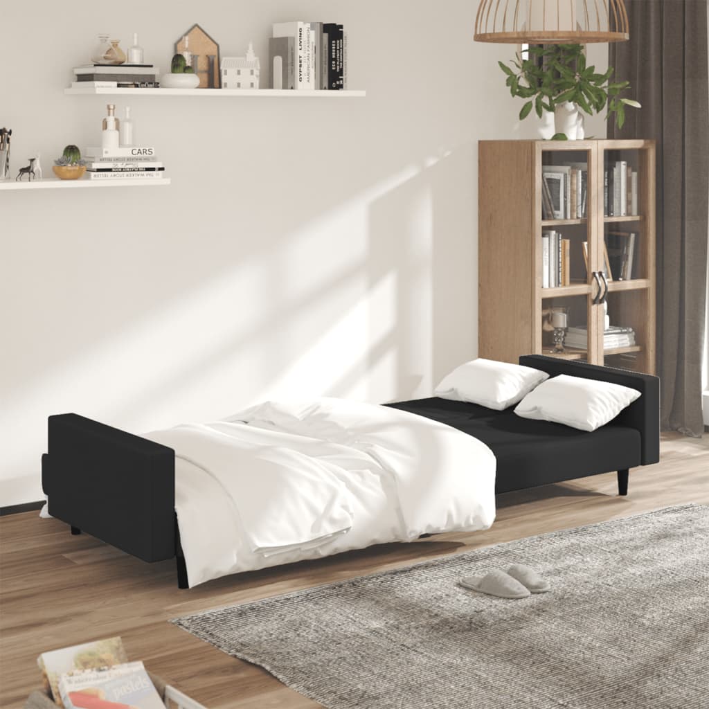Sofá-cama de 2 lugares veludo preto