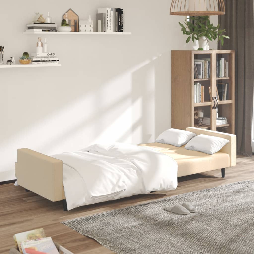 Sofá-cama de 2 lugares veludo cor creme