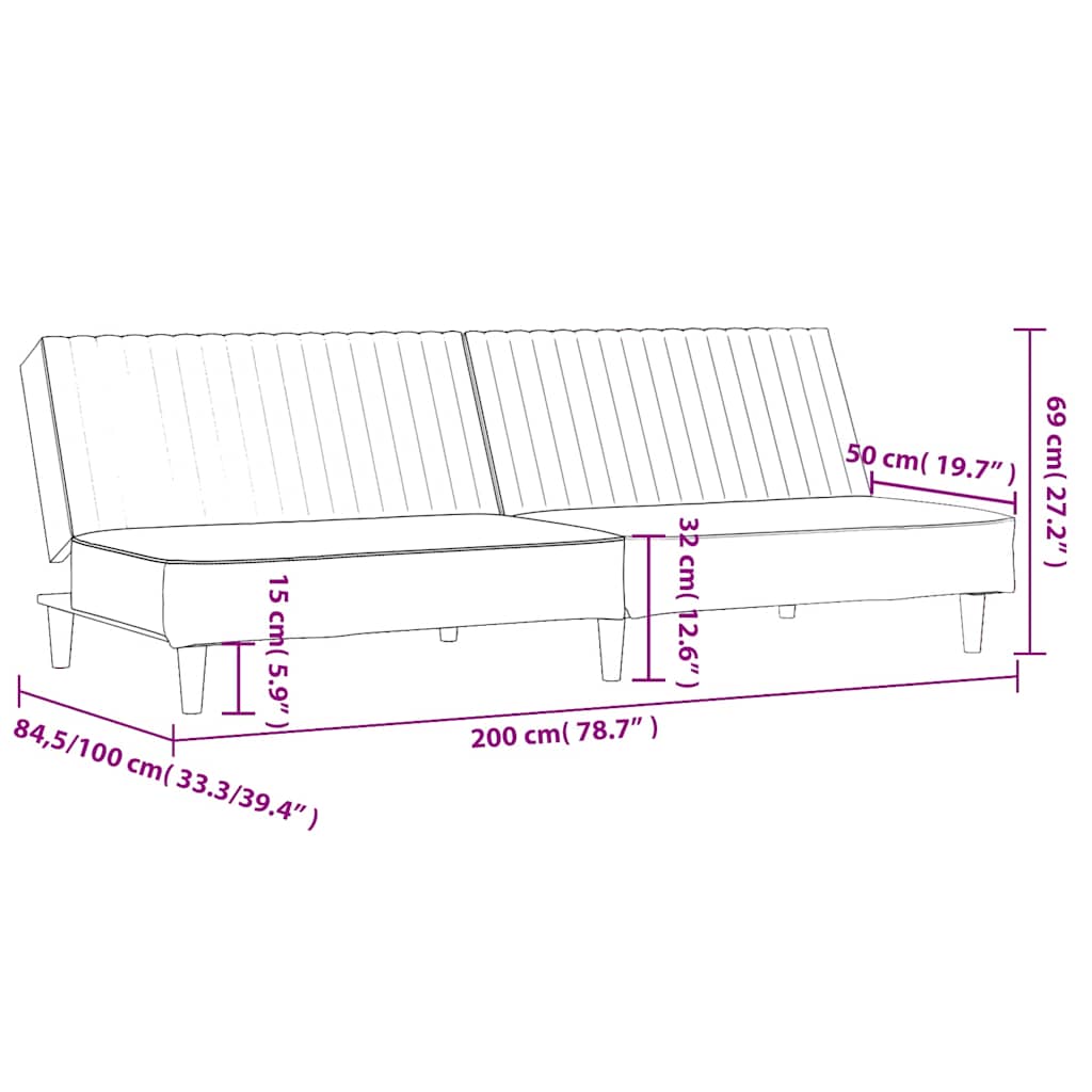 Sofá-cama de 2 lugares couro artificial cinzento