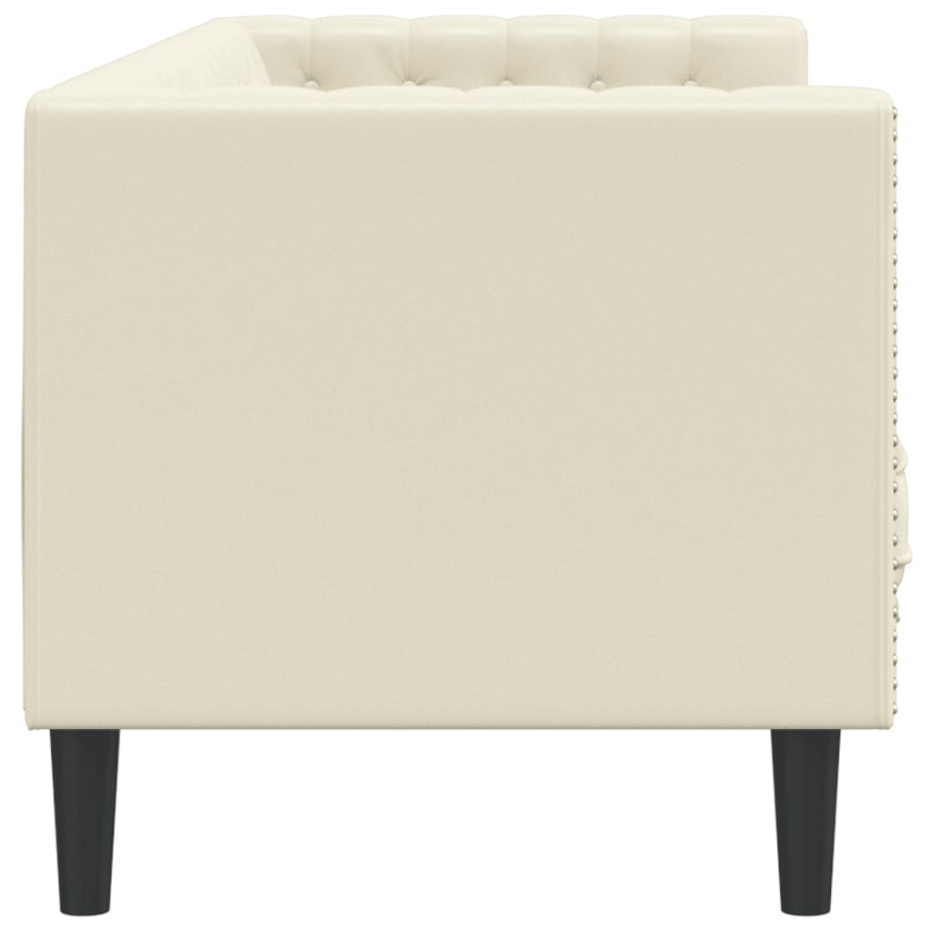 Sofá chesterfield 3 lugares couro artificial creme