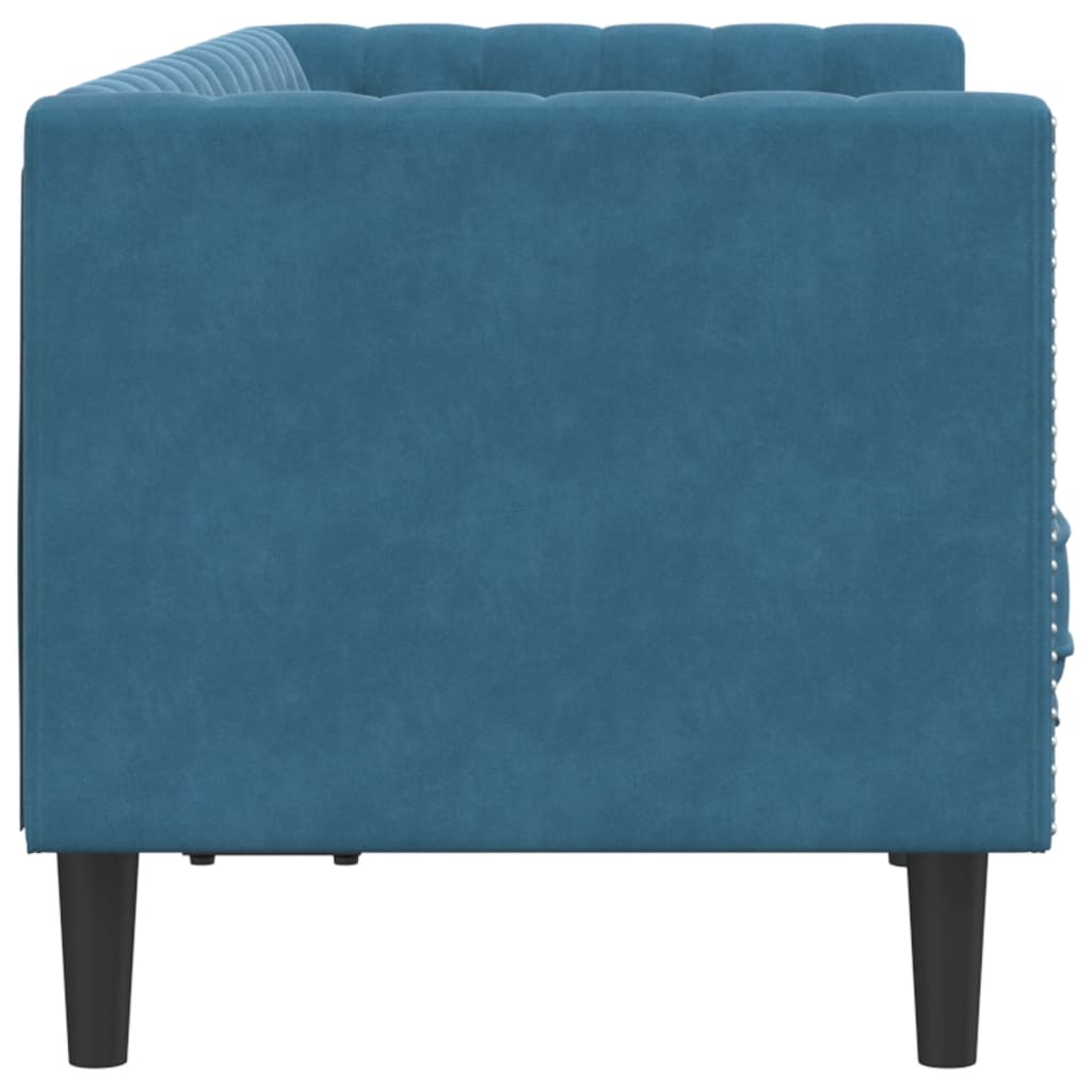 Sofá chesterfield com rolos 2 lugares veludo azul