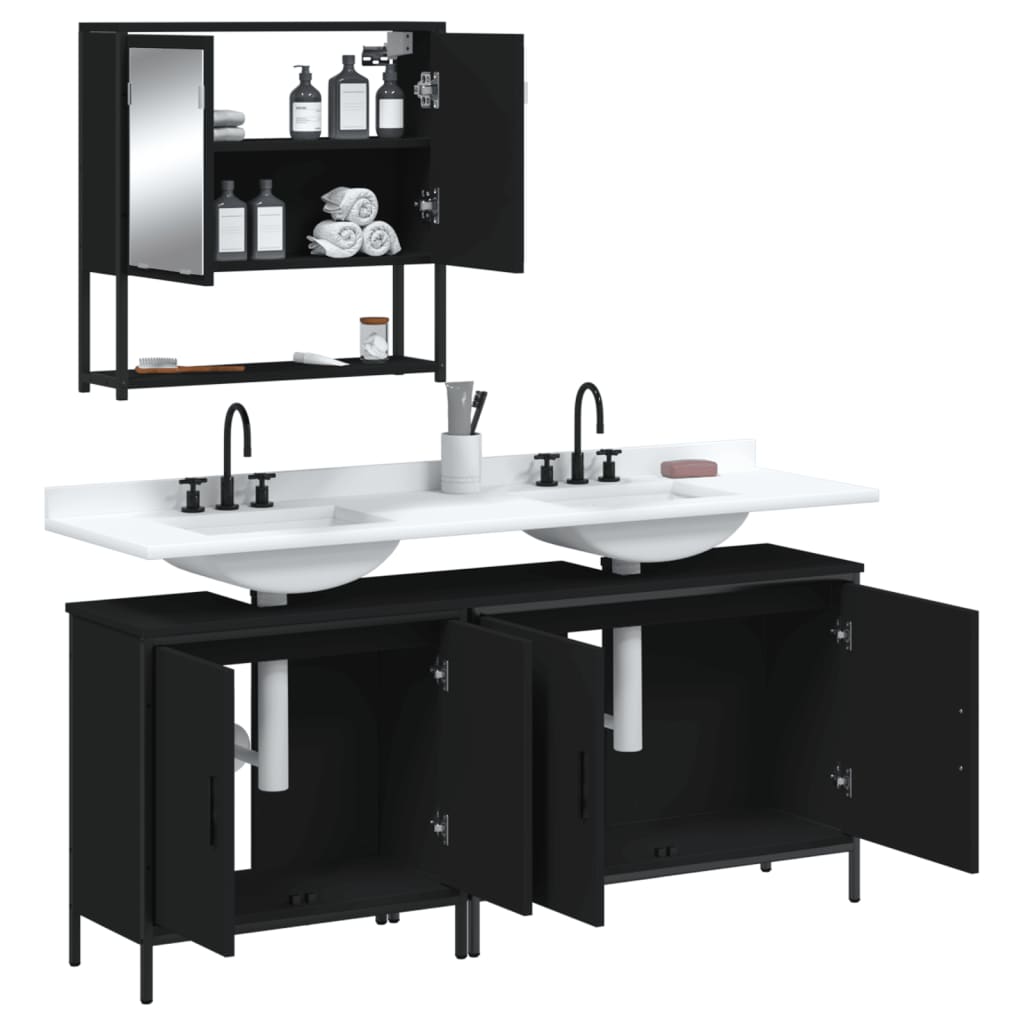 3 pcs conjunto móveis casa de banho derivados de madeira preto