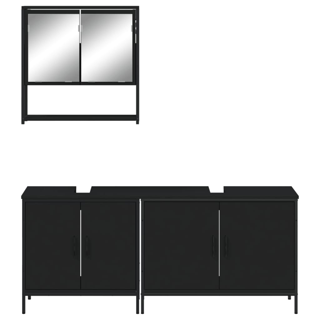 3 pcs conjunto móveis casa de banho derivados de madeira preto