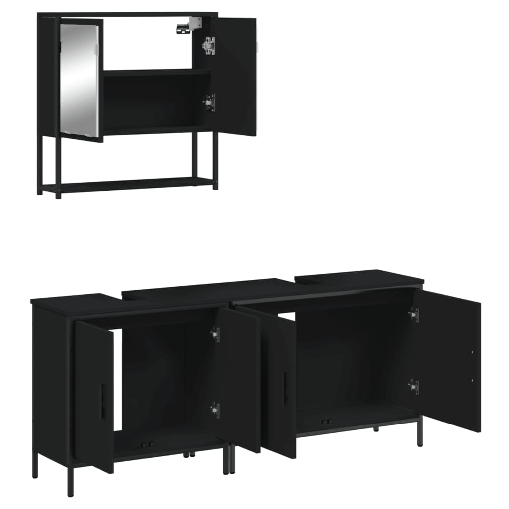 3 pcs conjunto móveis casa de banho derivados de madeira preto