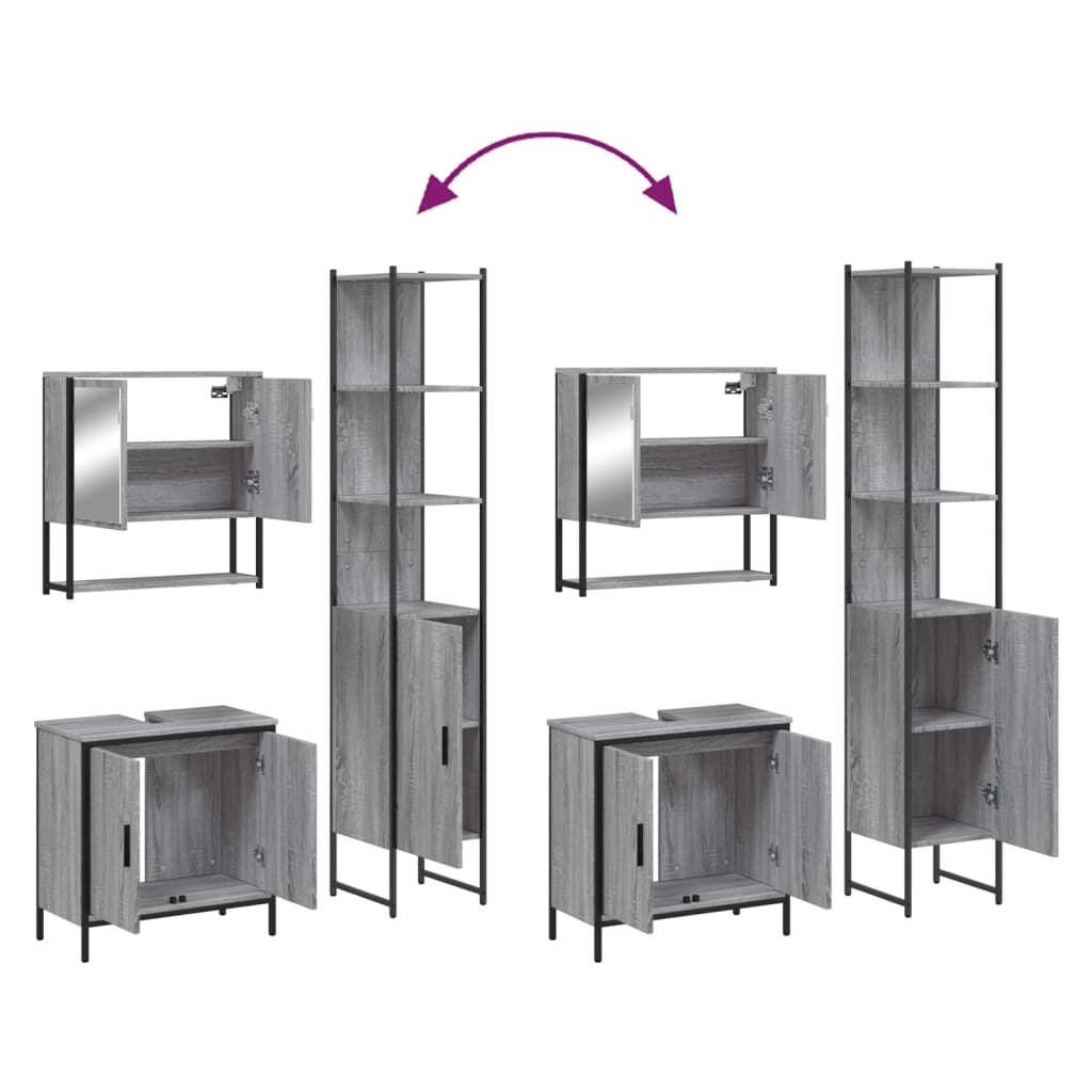 3 pcs Conjunto móveis casa de banho madeira proc. cinza sonoma