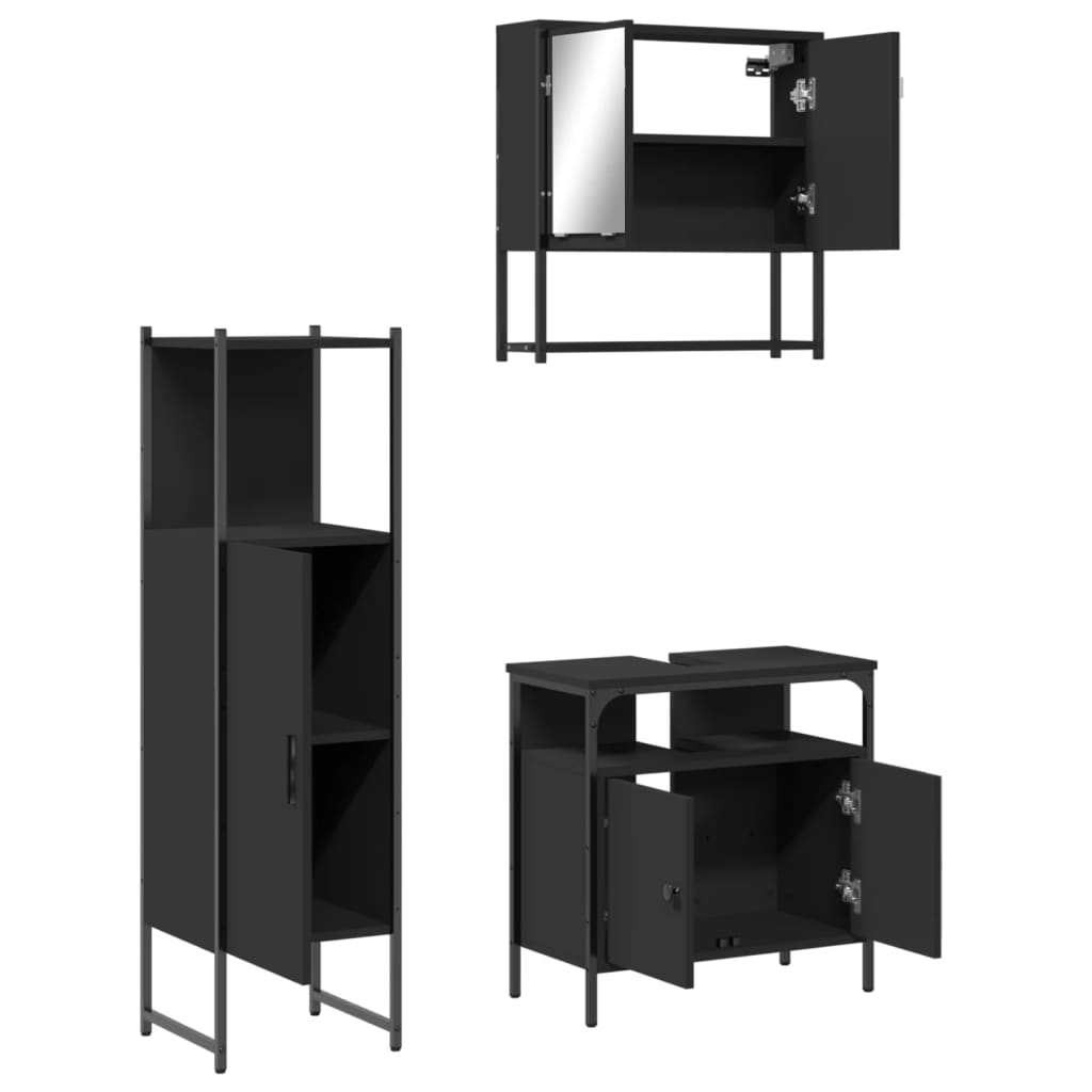 3 pcs conjunto móveis casa de banho derivados de madeira preto