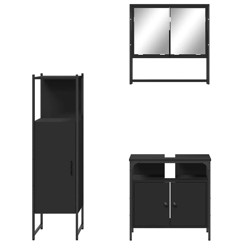 3 pcs conjunto móveis casa de banho derivados de madeira preto