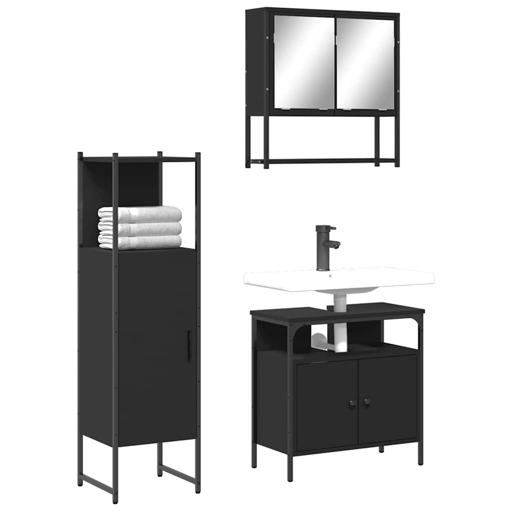 3 pcs conjunto móveis casa de banho derivados de madeira preto