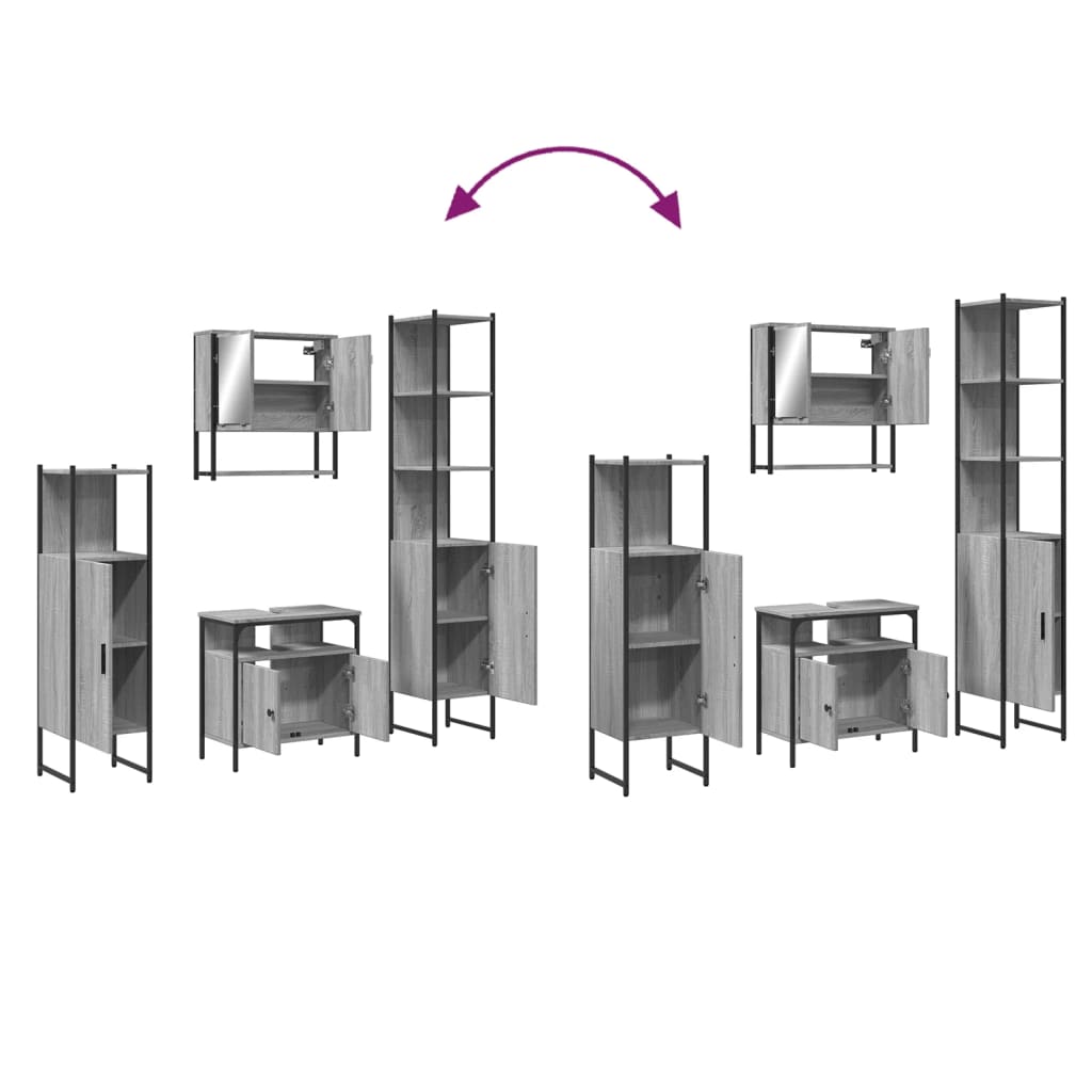 4 pcs Conjunto móveis casa de banho madeira proc. cinza sonoma