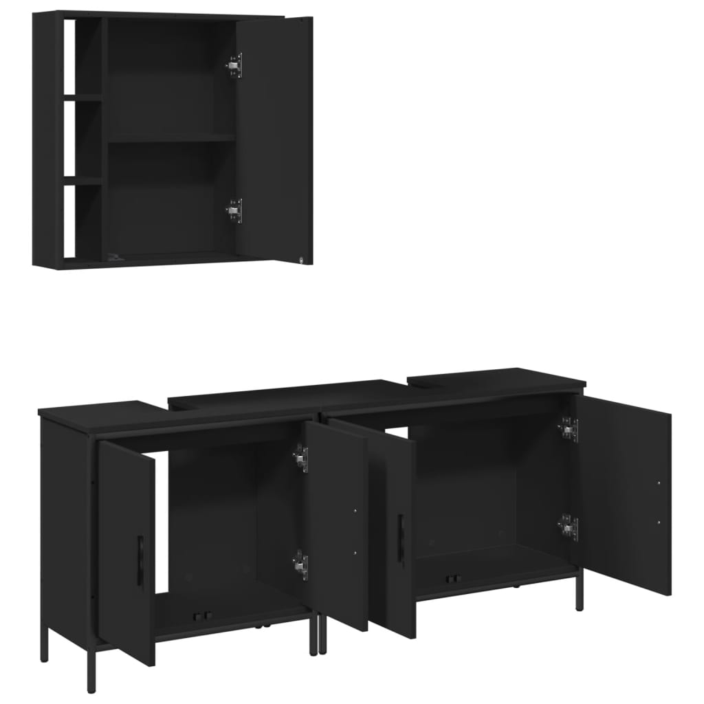 3 pcs conjunto móveis casa de banho derivados de madeira preto